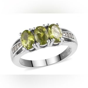 Peridot & CZ, Platinum/Sterling Silver Ring 1.60ctw